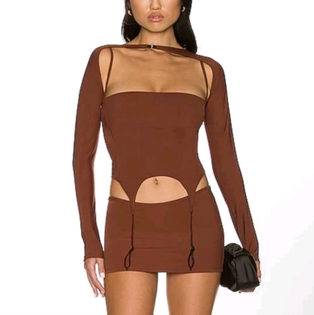 NWT MIAOU Pheonix Shrug Bolero Cinnamon Brown Cut-Out Long Sleeves XS